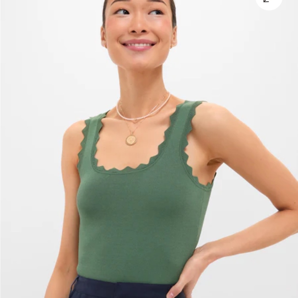 NWT Tuckernuck Green Scallop Trim Ribbed Tank Top